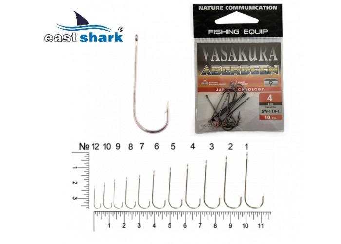 Крючки NEW EastShark Vasakura ABERDEEN № 5 черный (уп/10 шт)