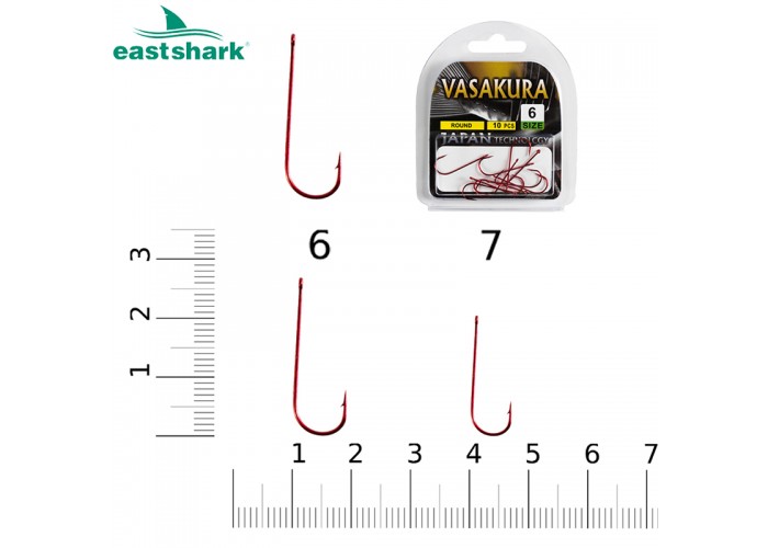 Крючки Round Red (красные) VASAKURA № 7 (уп/10 шт)